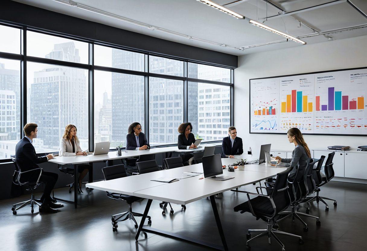 A diverse, collaborative team in a modern office setting, analyzing resumes and conducting interviews, surrounded by graphs and charts depicting recruitment metrics. A glowing roadmap leads toward a bright horizon, symbolizing the journey to success. The scene exudes a sense of accomplishment and teamwork. super-realistic. vibrant colors. modern design.